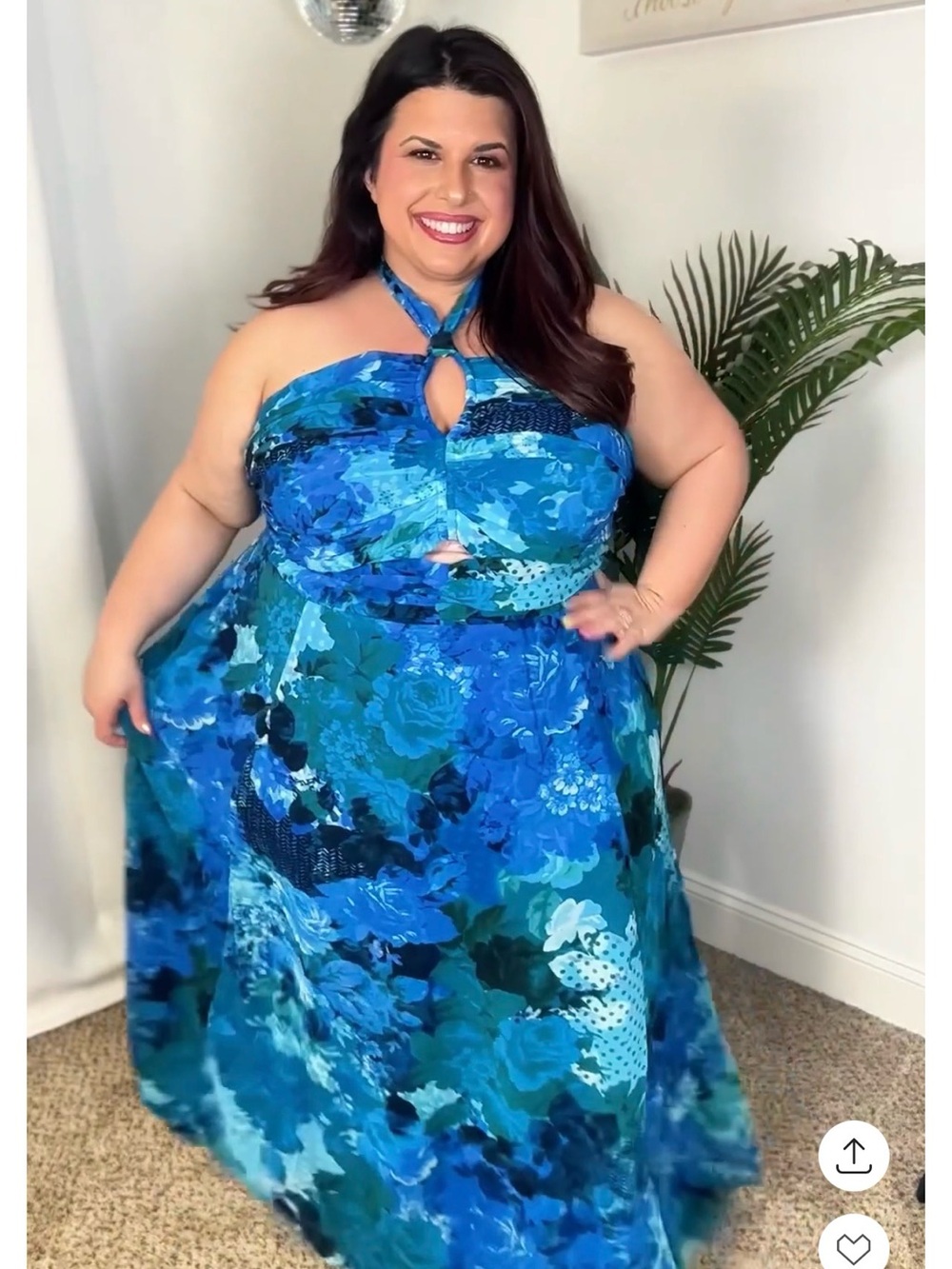 Plus City Chic Blue Floral Strapless Maxi Dress